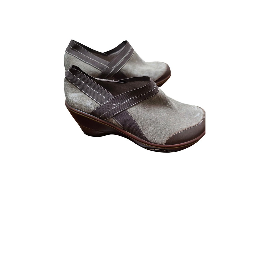 Jambu Suede Wedge Mules Womens 8.5M‎ Brown Slip On Sport Wedge Design Shoes